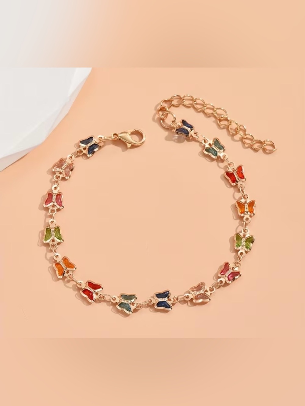 Gold-Tone Multicolor Butterfly Link Anklet